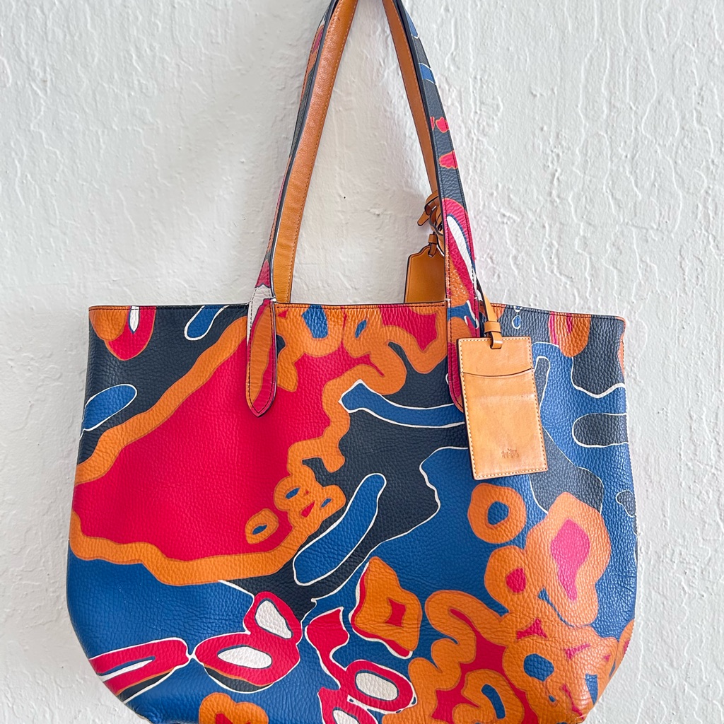 Coach Multicolor Abstract Print Mustard Yellow Leather 1941 Tote Bag